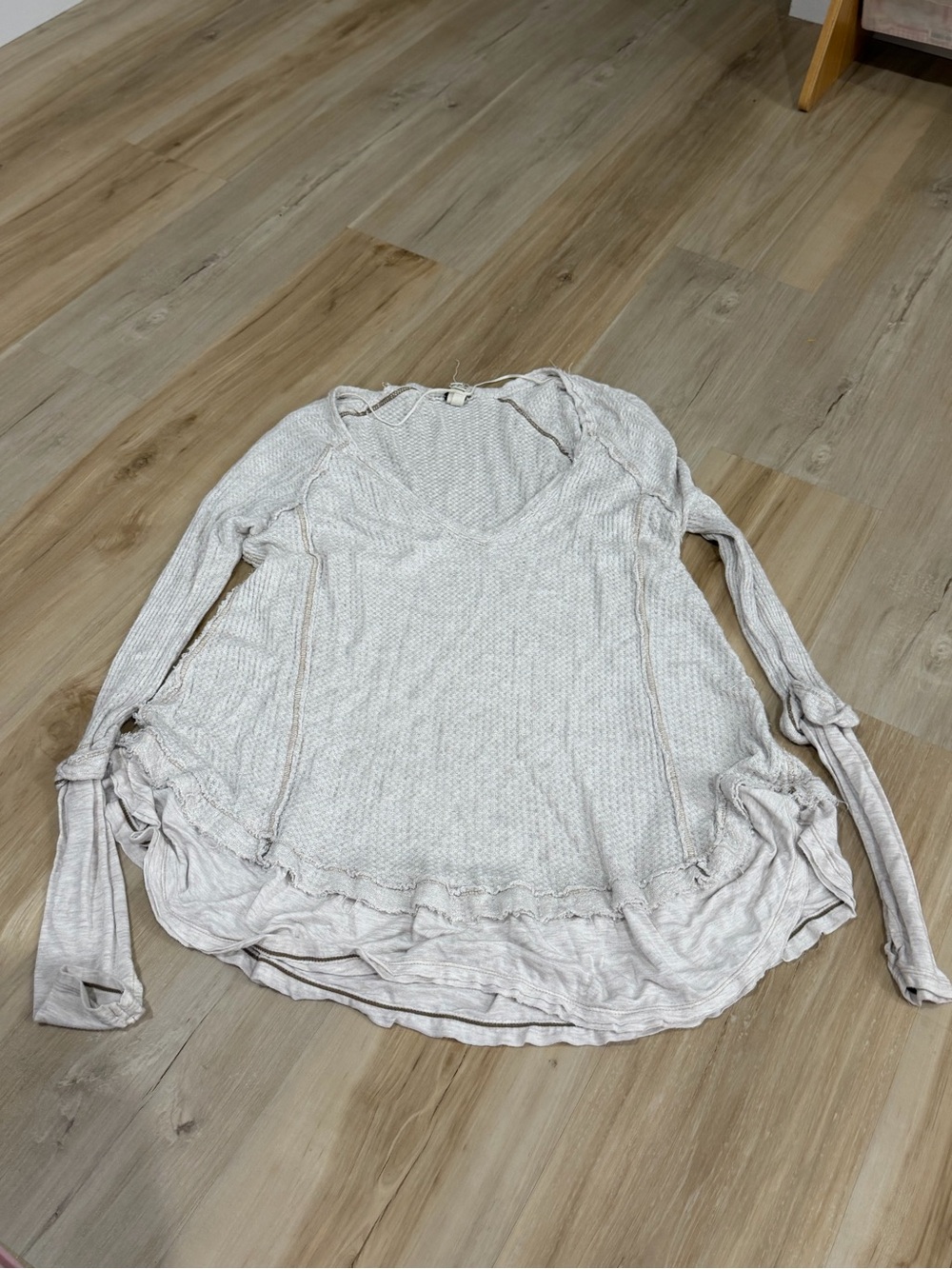 Free People Light Cream Waffle-Knit Long Sleeve Top